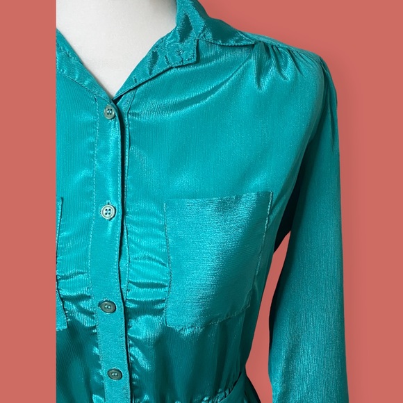 👗 VINTAGE TURQUOISE DRESS BY COCO OF CALIFORNIA SZ S - Picture 5 of 8